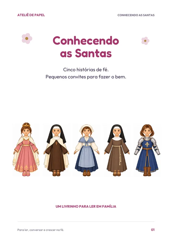 Capa do livrinho Conhecendo as Santas com as cinco santas da coleção
